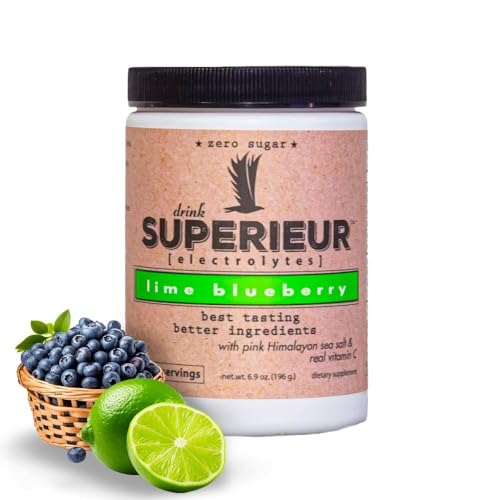 Superieur ElectrolytesPlant Based Electrolyte Supplement w/Sea Minerals for Hydration & RecoveryKeto Friendly Non-GMO Zero Sugar Vegan Healthy Sports Drink PowderLime Blueberry (70 Servings)