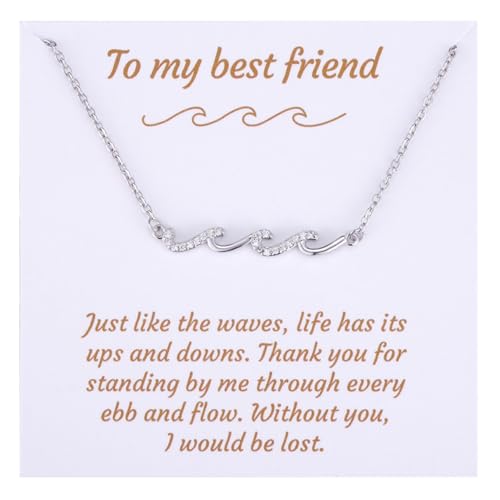 Kvekstio To My Best Friend Wave Charm Adjustable Necklace Gifts for Bestie BFF Soul Sisters, Wave Gift for Friendship Day
