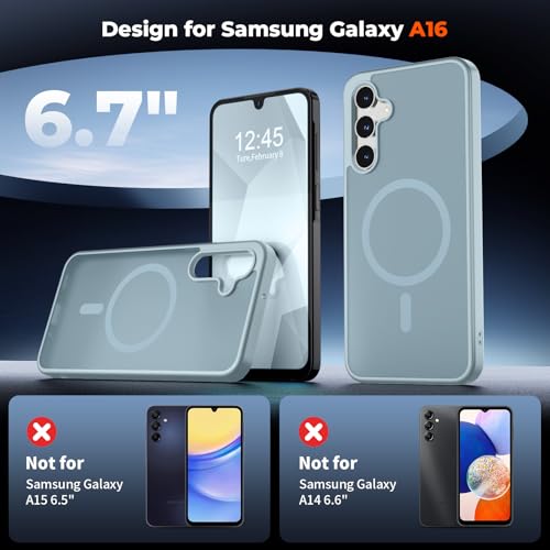 Image of SUPFINE Magnetic for Samsung Galaxy A16 5G Case with Screen Protector, (Built-in Magnets) (Military Grade Drop Protection) Slim Translucent Shockproof Phone Case,Sliver Blue