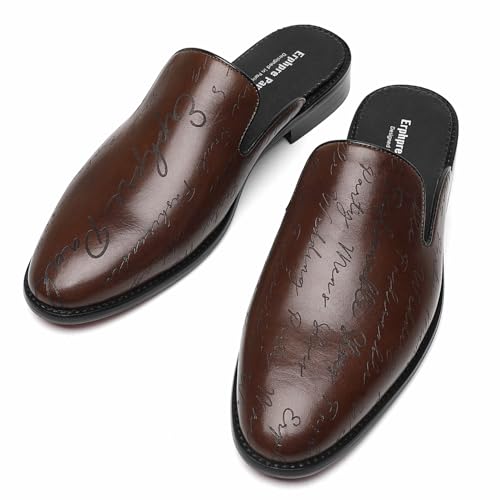 Image of Mens Black Backless Loafers Genuine Leather Mules Shoes