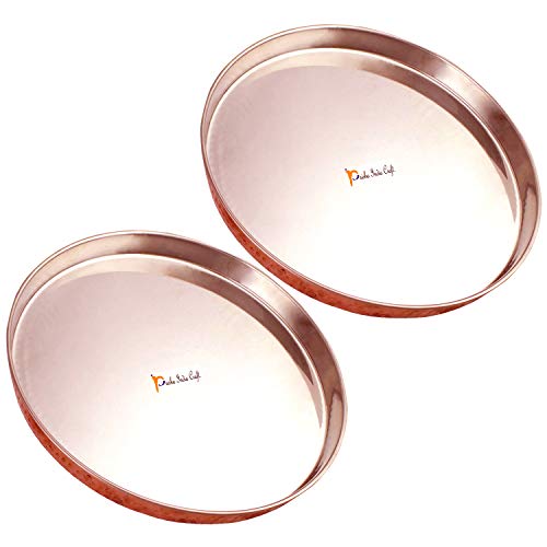 Prisha India Craft Stainless Steel Copper Dinner Plate Thali, Dinnerware & Tableware, 12″ Inch, Set of 2