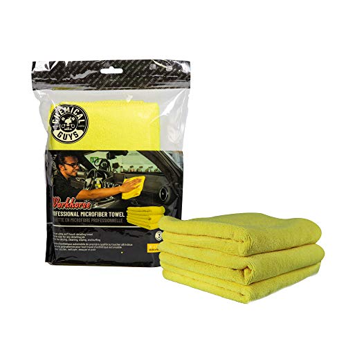 Chemical Guys ‎Micyellow03 Workhorse Professional Microfiber Towel, Yellow (Safe For Car Wash, Home Cleaning & Pet Drying Cloths) 16" X 16", Pack Of 3 #TOP3
