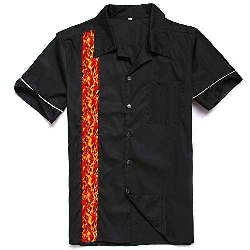 Candow Look Black Contrast Flame Print Casual Hombres Camisa