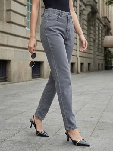 Image of Urbano Fashion Women's High Rise Straight Fit Washed Jeans Non-Stretchable