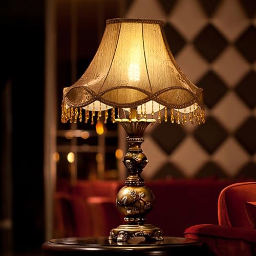 Victorian Style Table Lamp, Antique Fabric Decorative Desk Lamp with Fringe, Floral Bedside Light, European Nightstand Lamp for Bedroom and Living Room