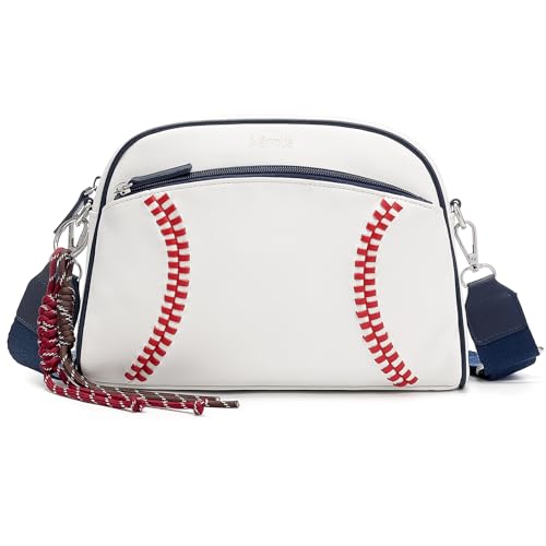 Marvolia Crossbody Bags for Women - Baseball Crossbody Purses Trendy Womens PU Leather Small Shoulder Bag with Adjustable Strap for Travel Work Party - White