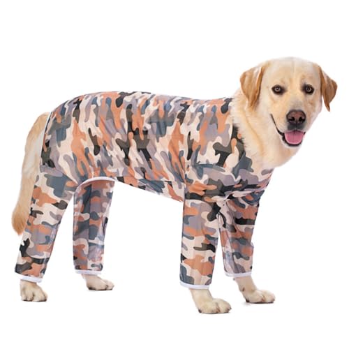 AttRex 可愛い 犬の服 Tシャツ 春夏 ペット ロンパース つなぎ ドッグウエア 中型犬 大型犬 パジャマ ルームウェア 部屋着 寝間着 着脱やすい (38,グリーン・迷彩柄)