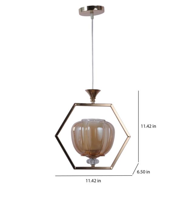 Image of ELIANTE Modern Glass Hanging Light for Living Room & Dining Area | Metal Ceiling Lamp with Elegant Glass Shade | 3 Years Warranty | Free Bulb (Hexora)