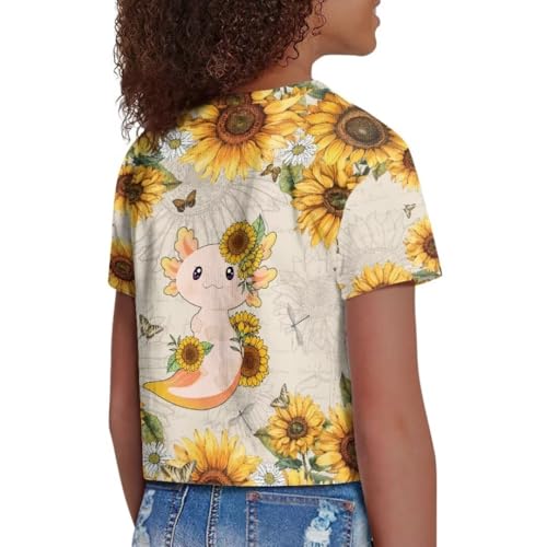 Image of Girl Crop Top Shirts for Summer Cute T Shirts Short Sleeve Tees for Kids 5-16