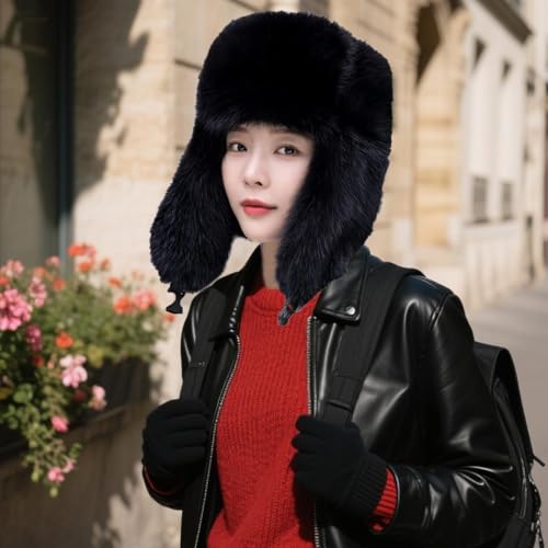 2 Pcs Winter Lei Feng Hat and Touchscreen Gloves, Plush Beanie & Knitted Gloves for Women Men, Suitable for Winter Cold Weather, Travel, Skiing4