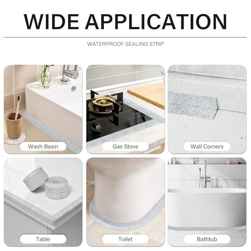 Image of 3 Rolls 10.5 Feet Caulk Tape Toilet Caulking Strip Self Adhesive Bathroom Sealing Peel and Stick Caulk Strip for Bathtub, 1.5 Inches (Grey Granite)