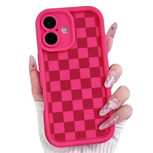 Lovmooful for iPhone 16 Case Cute Checkerboard Plaid-Hot Pink by Lovmooful - Used condition - CA$11.21