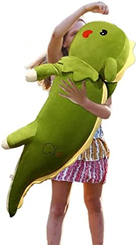 FJMY Dinosaur Plush Throw Pillow, Cute Axolotl Stuffed Animals Toys Dolls, Soft Plushie Dino Cuddle Plushies for Kids Birthday (Green,59in/150cm)