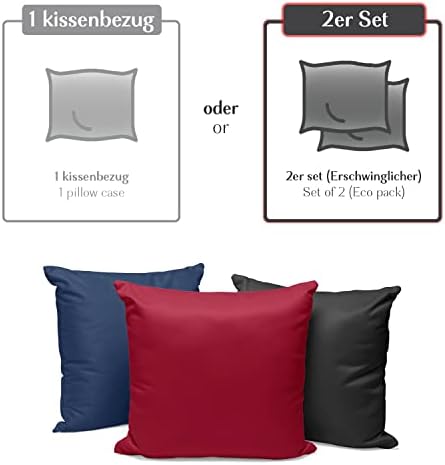 Alreya Zestaw 2 poszewek na poduszkę Renforcé 50 x 50 cm  100% bawełna, z zamkiem błyskawicznym YKK, super miękka poszewka na poduszkę, kolor Niebieski (tylko poszewka)