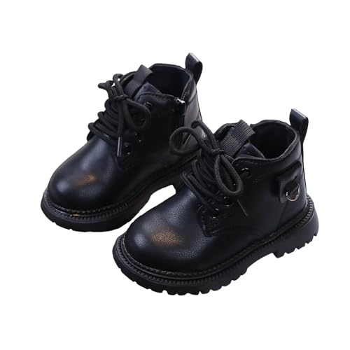 IWIHMIV Toddler Winter Shoes Girls Snow Boots Toddler Ankle Boots Boys Girls Leather Lace-Up Side Zipper Riding Winter Boots
