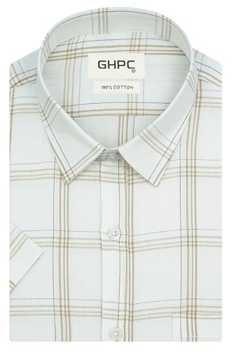 Image of GHPC 100% Cotton Checkered Half Sleeves Regular Fit Formal Shirt for Men