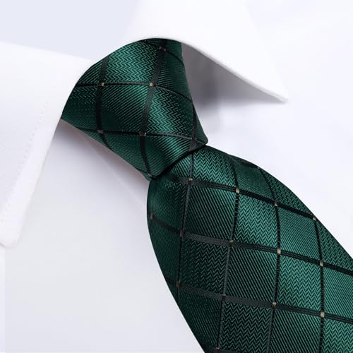 Image of DiBanGu Mens Silk Plaid Tie and Pocket Square Set | Elegant Silk Formal Tie Set, Woven Check Necktie and Cufflinks Tie Clip Set, Perfect for Wedding Party, Comes in Gift Box