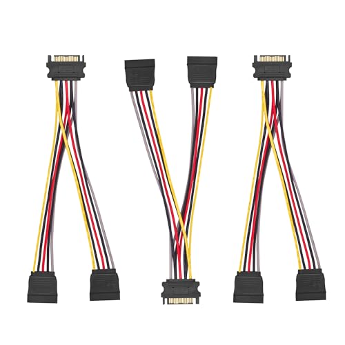 Menewstart 2 Way SATA Power Splitter Cable 8 Inches 3-Pack 15 Pin SATA Power Y-Splitter Cable Power Supply for Serial ATA HDD SSD Optical Drives DVD Burners and PCI Cards