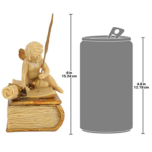 Design Toscano PD2055 The Love Letter Cherub Trinket Jewellery Box Statue, 15 cm, Polyresin, Ivory and Gold Finish, 6 inch