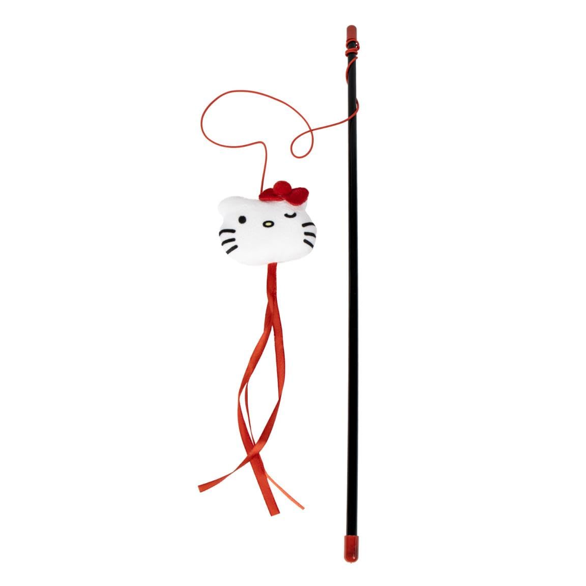 Hello Kitty Cat Wand with Ribbon and Rattle | Interactive Toy for Pets with Official Sanrio Design