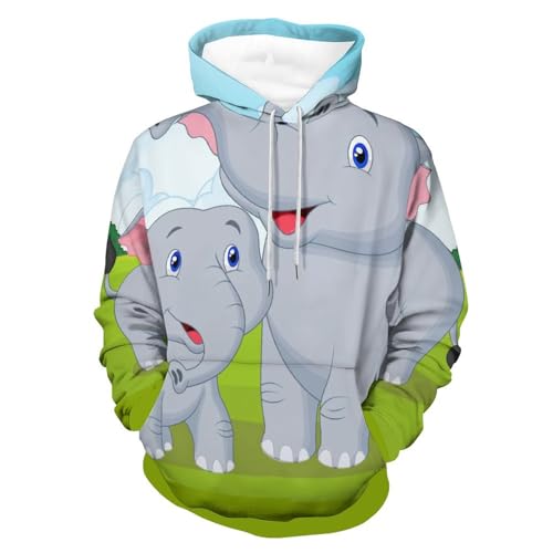 Hoodie Éléphant Unisexe pull à capuche gris en coton doux taille S