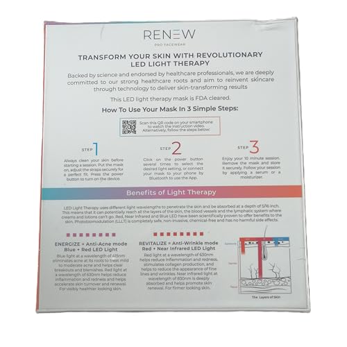 LED Face Mask Light Therapy for Acne & Anti-Aging Skincare | FDA-Cleared, Wireless & App-Controlled | Blue, Near-Infrared & Red Light Therapy Mask for Face - Lustre ClearSkin Renew Pro Facewear - Image 9