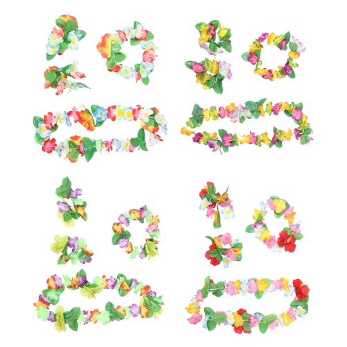 Guirnalda Hawaiana Pulseras Tocados Cumpleaños Fiesta Temática Pack de 4 Accesorios de Tela
