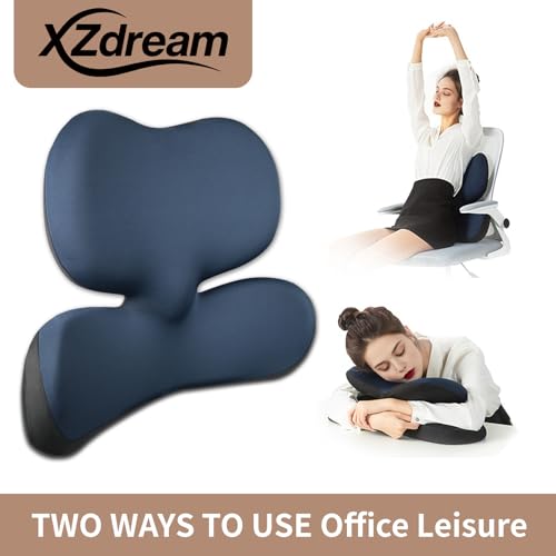 Image of Memory Foam Seat Cushion,Office Chair Cushion with Lumbar Support for Back Pressure Relief, Car Seat Cushion with Adjustable Strap,Sciatica Pad Cushions for Car,Truck, Desk (Navy Yk)