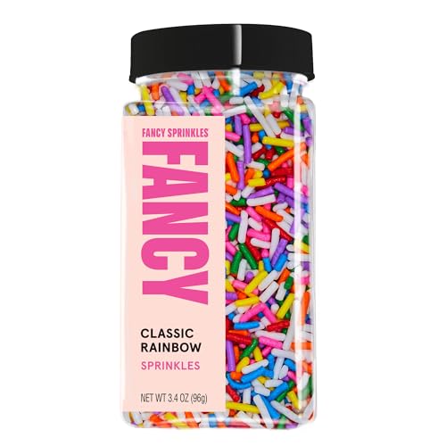 Image of Fancy Sprinkles Classic Rainbow Crunchy Jimmies, Real Sugar, For Ice Cream, Cookies, Cakes, Cupcakes, Dessert Decorating, Original, Mulit-Colored, Rainbow Sprinkles (0.5c)
