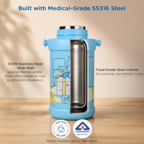 Image of Mee Mee Little Shark Smart-Temp 2-in-1 Sipper & Spout Bottle, 500ml, Vacuum Insulated SUS 316 Stainless Steel Water Bottle with Temperature Display, Leak-Proof & Travel Friendly (Blue)