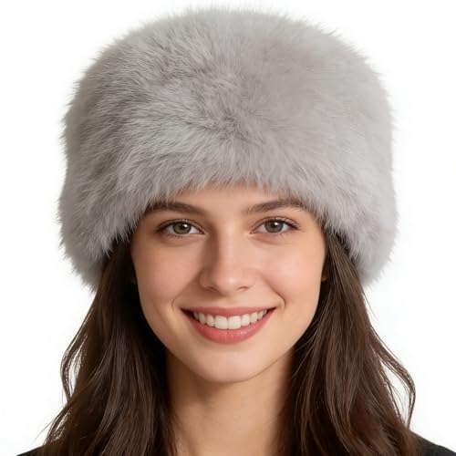 Ghazni Faux Fur Fuzzy Winter Hats for Women Warm Furry Grey Bucket Hats for Men Woman Soft Cozy Winter Hat