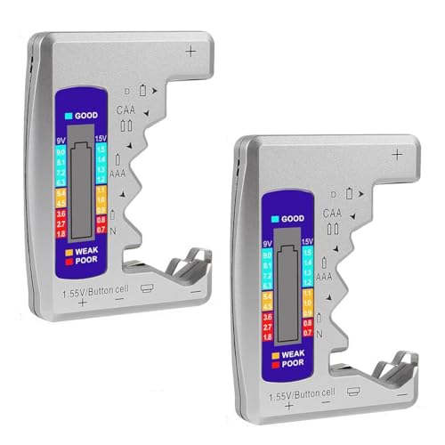 2pcs Battery Tester Checker Universal Battery Tester for Battery C D 9V AA AAA 1.5V for AA AAA C D 9V 1.5V Button Cell Household Batteries Smal Electrical Monitor Meter Equipment Silver