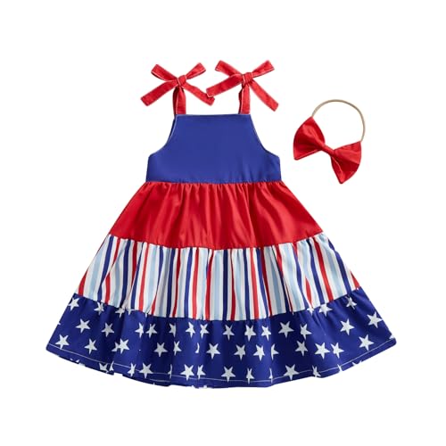 Rtnnsbbfcm Toddler Girl 4th of July Outfit Independence Day Sleevelees Dress Fourth of July Cake Dresses Little Girls Clothes