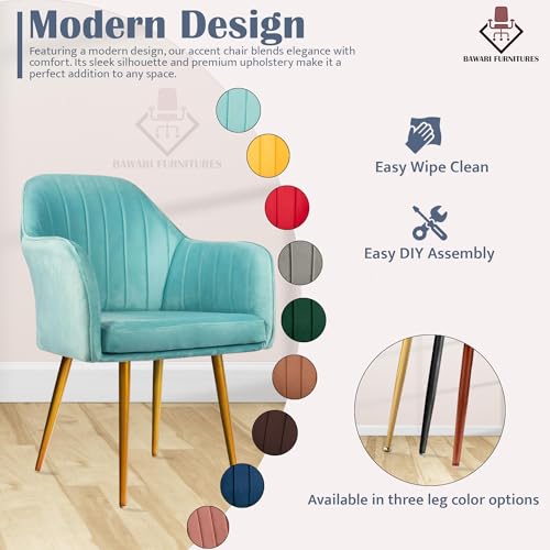 Image of Set of 2 Accent Chair for Living Room | Modern Armchair in Soft Velvet Fabric with Sturdy Legs | Premium Chair for Home Living Room Bedroom Restaurent | (Gold Legs, Sky Blue)