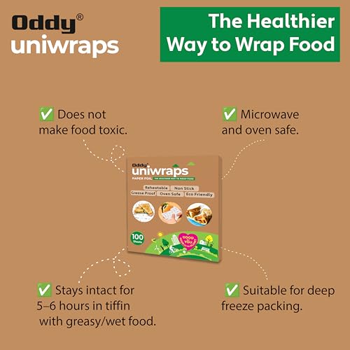 Oddy Uniwraps Food Grade Wrapping Paper Sheets | 10’’x12’’ Pack of 100 Pre-Cut Sheets | Bio-degradable & ISO Certified Paper | The Healthier Way to Wrap Roti, Parantha, Sandwich, Burger & More!