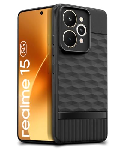 Image of WOW IMAGINE Back Cover for Realme 15 5G with Hexa Cube Design | Ultra Slim Soft Rubberised Case | Inner Velvet Fabric | Matte Silicone Flexible Mobile Case | Camera Protection - Black