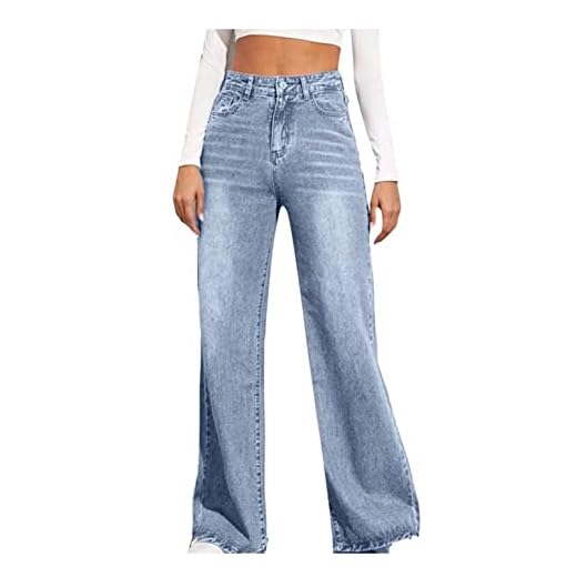 WanWorlder Baggy Jeans Damen High Waist Straight Jeans Breites Bein Jeans Loose Gerade Hosen Bootcut Jeans Jeanshosen Glatte Jeans Y2K Style Vintage-Hose Teenager Mädchen Streetwear