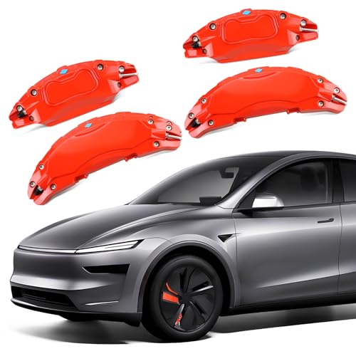 Red Brake Caliper Covers Compatible with Tesla Model Y Juniper 2025-2026, 19 20 inch Front and Rear Brake Wheel Hub Brake Caliper Covers 4 Pcs for Model Y Juniper Accessories by D-Lumina - Used condition - US$48.14