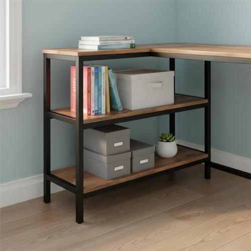 Image of Amazon Brand - Solimo L-Shaped Study Table for Students & Adults | Computer Table for Home Office & Gaming | Corner Computer Desk in Wood & Metal | Anders - Forest Dark & Black | DIY Installation