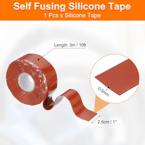 Image of uxcell Self Fusing Silicone Tape, 1 inch x 10ft Waterproof Water Leak Sealing Tape for Plumbing Pipe Hose Repair Handles, Red (0.5mm Thick)