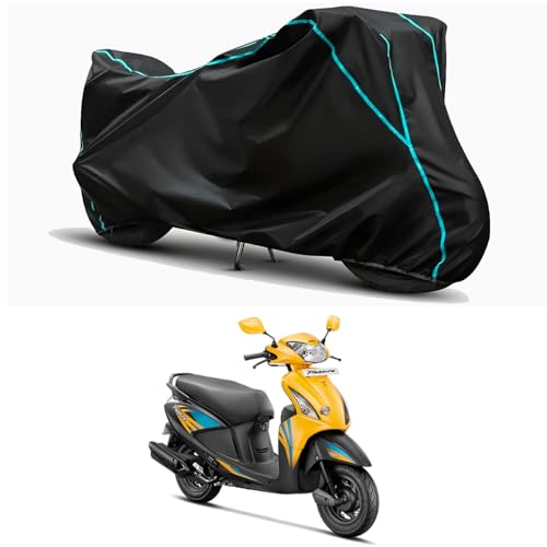 Image of Waterproof Bike Body Cover Compatible for | Hero Pleasure BS6 | Taffeta Fabric, Sky Piping Design, Bottom Elastic Fit | Dustproof, Sun UV & Rain Protection for All Weather.