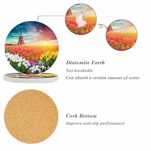oFloral Tulips Coasters for Drinks Sunset Windmills Netherlands Sea of Flowers Drink Coaster Round 4 Inch for Coffee Table House Gifts Home Decor oFloral Tulips Coasters for Drinks Sunset Windmills Netherlands Sea of Flowers Drink Coaster Round 4 Inch for Coffee Table House Gifts Home Decor