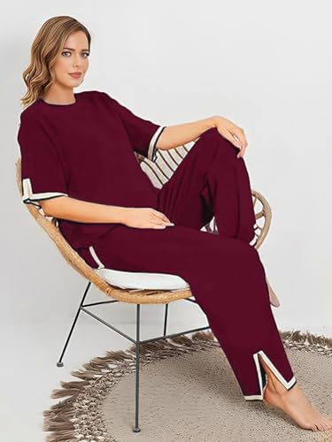 Image of TYSORT Women Casual Summer co ords Set Track Suit Oversized Top Baggy Pant,Top and Pajama Set