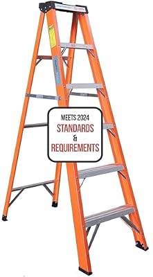 6-Foot Fiberglass Step Ladder, 250 Pound Capacity, Meets 2024 Requirements, Upgraded