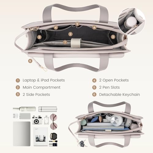 Image of LOVEVOOK Laptop Bag for Women 15.6 Inch Tote Work Professional Leather Computer Briefcase Waterproof Handbag Shoulder Large Capacity Business Teacher Office Crossbody Purse