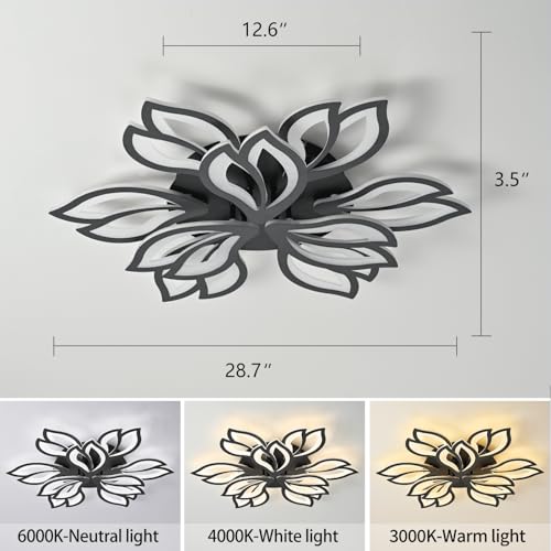 HuixuTe 28" Black Modern Flower Dimmable Ceiling Light Fixture, 9 Leaves Low Profile Flush Mount Ceiling Light for Living Room Dining Room Bedroom - image 4