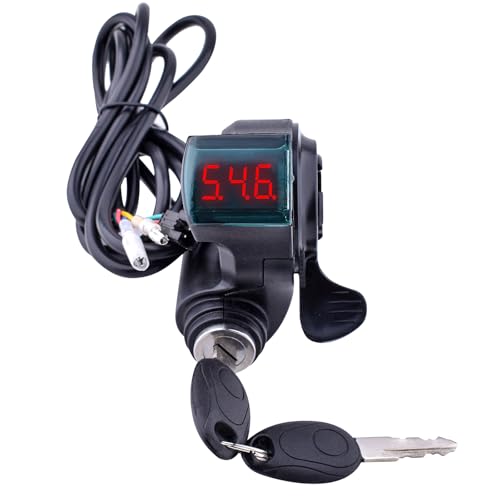 Image of Universal 12V-96V Anti-Theft Ebike Key Ignition LED Display Thumb Throttle | Fits 7 /8 inch (22mm) Handlebar, Digital Battery Voltage Display, Simple 5-Pin Wiring, Speed Accelerator for E-Scooter Replacement