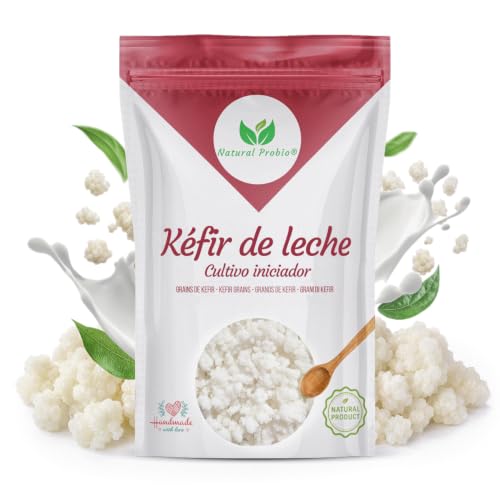 Natural Probio® Kéfir de leche, kit de inicio de cultivo de granos fermentados lácticos naturales, con leche certificada sin OGM, probiótico natural, instrucciones, receta y consejos (10g)