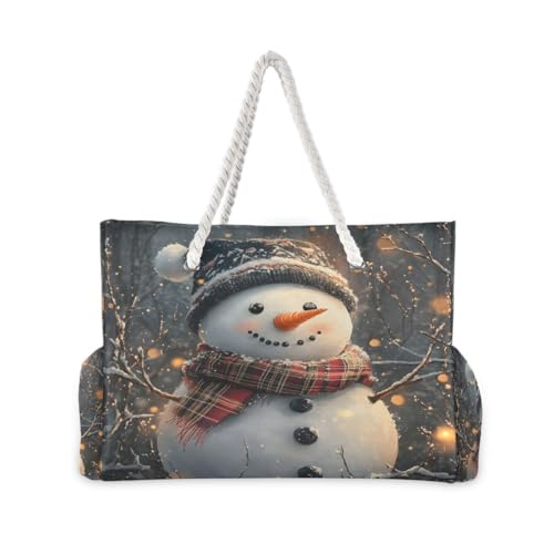 Large Beach Bags Totes Canvas Tote Shoulder Bag Snowman Water Resistant Bags for Gym Travel Daily2