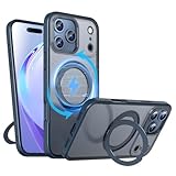 KWATUNG iphone 17 pro 用 ケース magsafe対応 ワイヤレス充電 耐衝撃 いphone17pro 用ケース 360°回転スタンド 縦横両対応 アイフォン17プロ用スマホケース マグネット搭載 アイフォン17pro 用スマホケース 防指紋 米軍MIL規格 iphone17プロ 用カバー 6.3インチ 半透明 マット感 ブルー